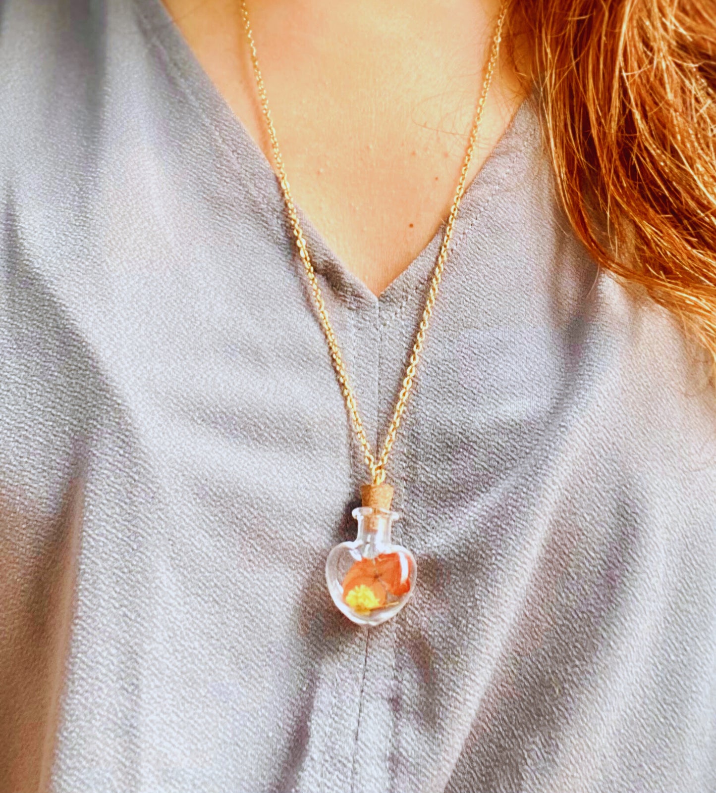 Dried Flower Terrarium Heart Necklace