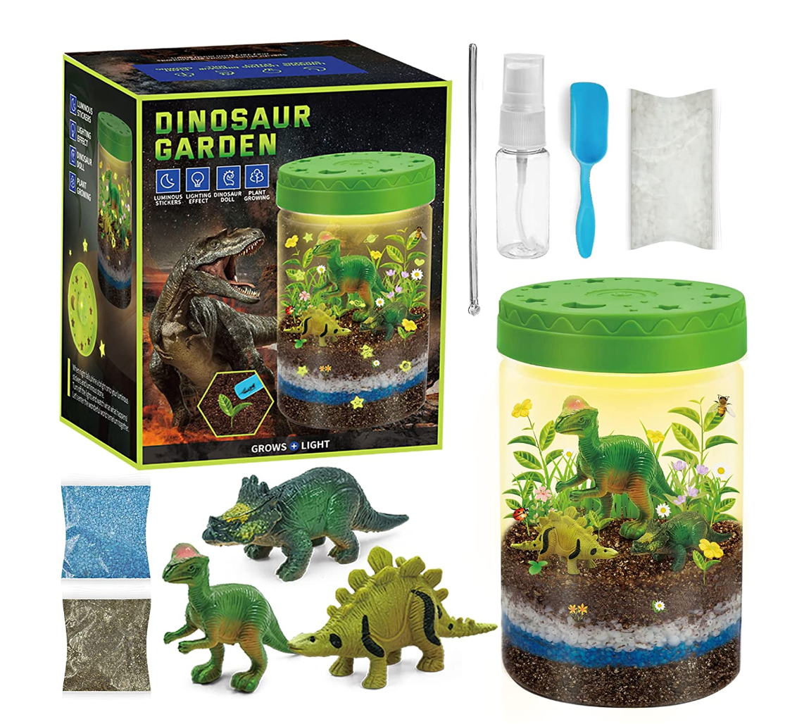 Light-Up Dinosaurs Terrarium Kit for Kids, STEM Educational DIY Science Toys, Create Your Own Mini Dinosaur Garden, Dinosaur Toys Crafts Night Light, Science Experiments for Boys and Girls Gift