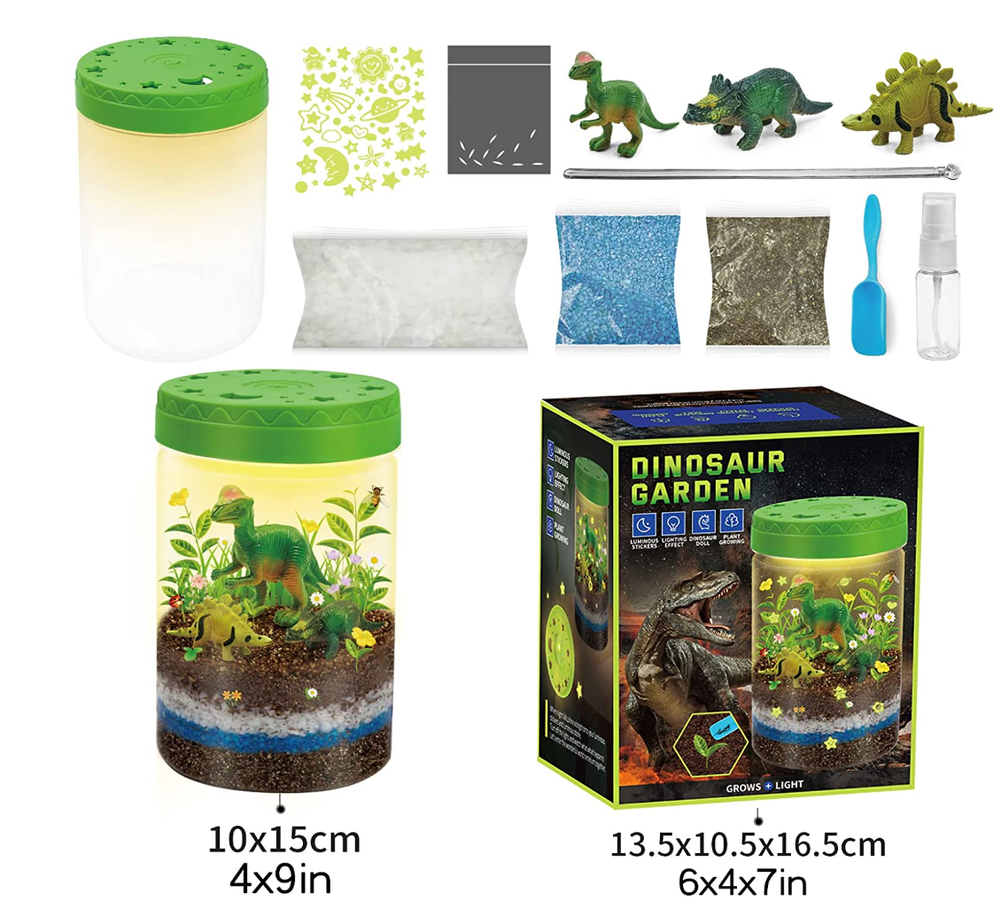 Light-Up Dinosaurs Terrarium Kit for Kids, STEM Educational DIY Science Toys, Create Your Own Mini Dinosaur Garden, Dinosaur Toys Crafts Night Light, Science Experiments for Boys and Girls Gift