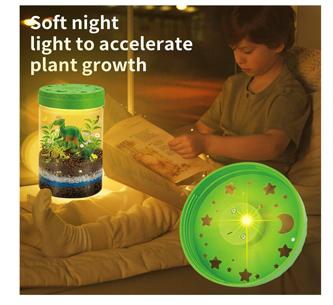 Light-Up Dinosaurs Terrarium Kit for Kids, STEM Educational DIY Science Toys, Create Your Own Mini Dinosaur Garden, Dinosaur Toys Crafts Night Light, Science Experiments for Boys and Girls Gift