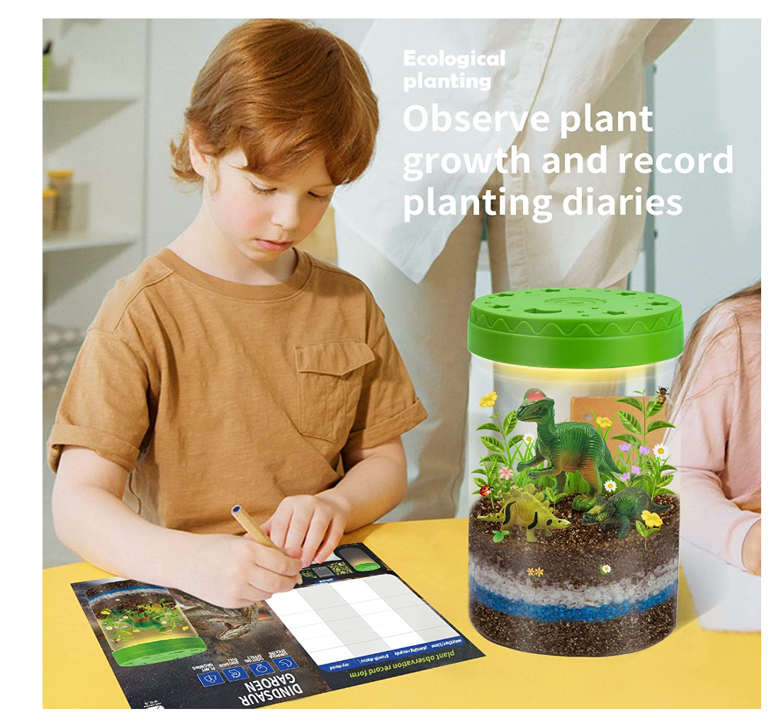 Light-Up Dinosaurs Terrarium Kit for Kids, STEM Educational DIY Science Toys, Create Your Own Mini Dinosaur Garden, Dinosaur Toys Crafts Night Light, Science Experiments for Boys and Girls Gift