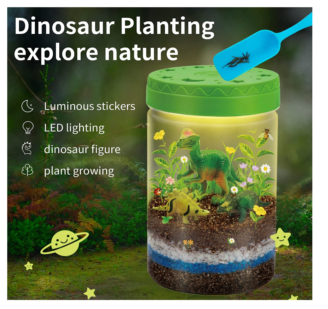 Light-Up Dinosaurs Terrarium Kit for Kids, STEM Educational DIY Science Toys, Create Your Own Mini Dinosaur Garden, Dinosaur Toys Crafts Night Light, Science Experiments for Boys and Girls Gift