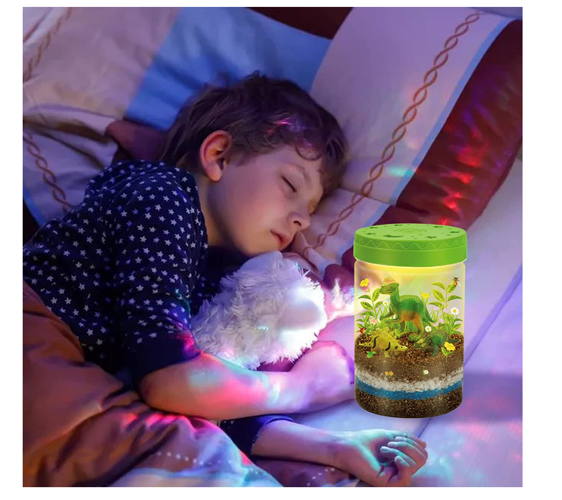 Light-Up Dinosaurs Terrarium Kit for Kids, STEM Educational DIY Science Toys, Create Your Own Mini Dinosaur Garden, Dinosaur Toys Crafts Night Light, Science Experiments for Boys and Girls Gift