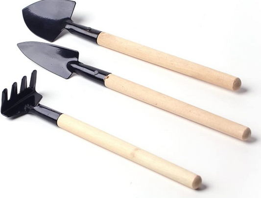 3pcs Reinforced Gardening Round + Sharp Shovel + Rake w/ Wooden Handle Tools Set